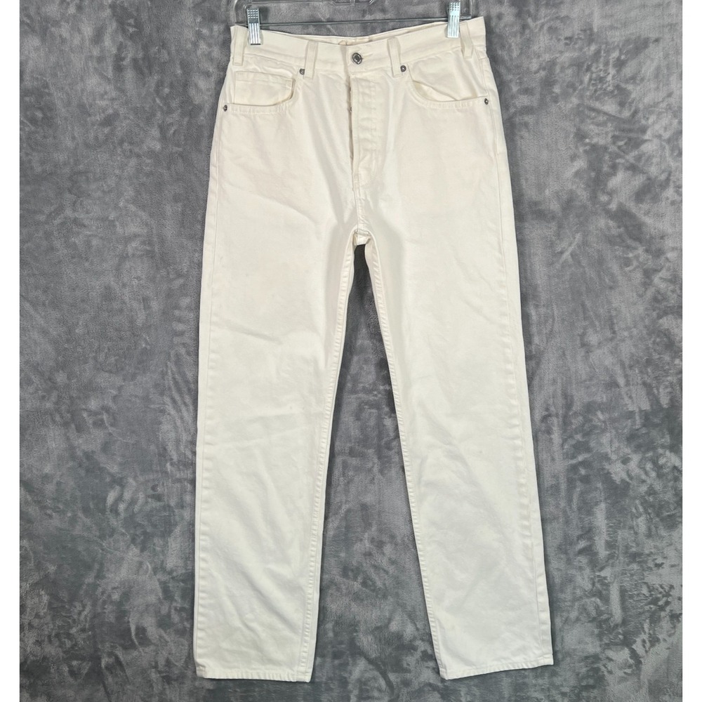 Nili Lotan Billie Straight Jeans Mens 29x31 Cream White Button Fly Slim Fit